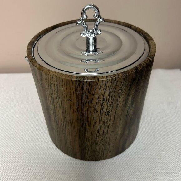 Vintage Irvinware Ice Bucket MCM vinyl wood grain - Picture 4 of 7